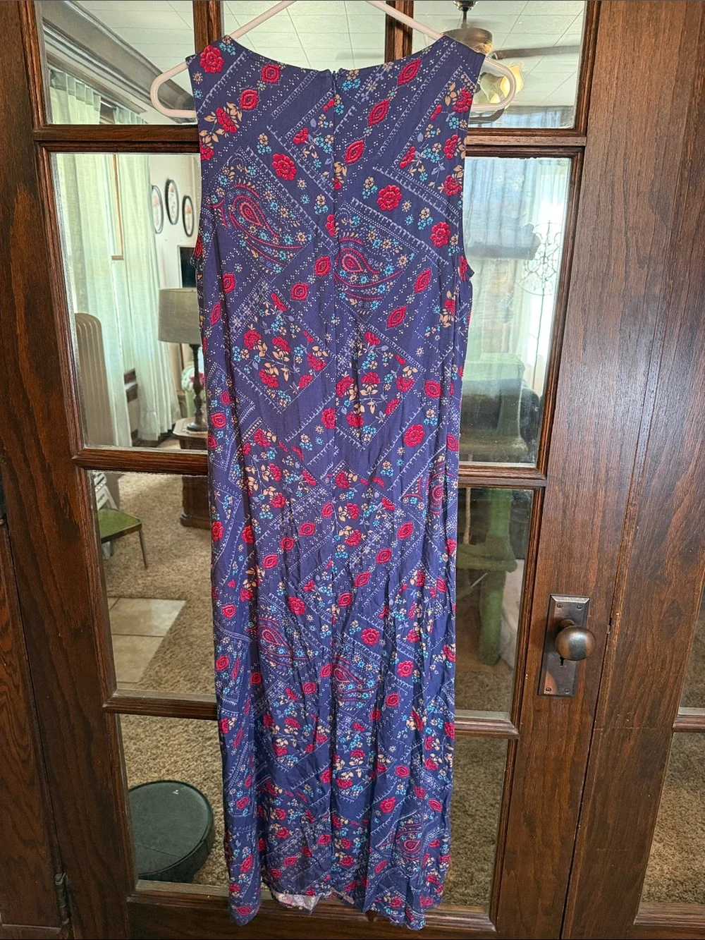 Crazy Horse Liz Claiborne Vintage 90s Floral Paisley Patchwork Maxi Dress Navy 8